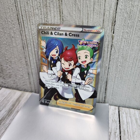 Chili & Cilan & Cress 258/264 Ultra Rare Full Art Fusion Strike Pokémon Card - Picture 3 of 4